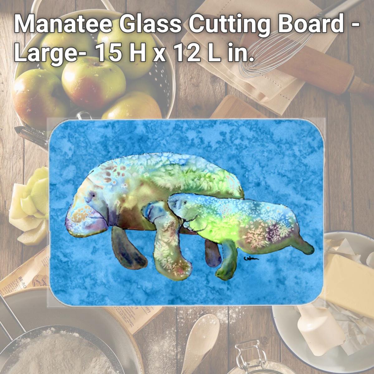Picture of Carolines Treasures 8660LCB Manatee Glass Cutting Board - Large- 15 H x 12 L in.