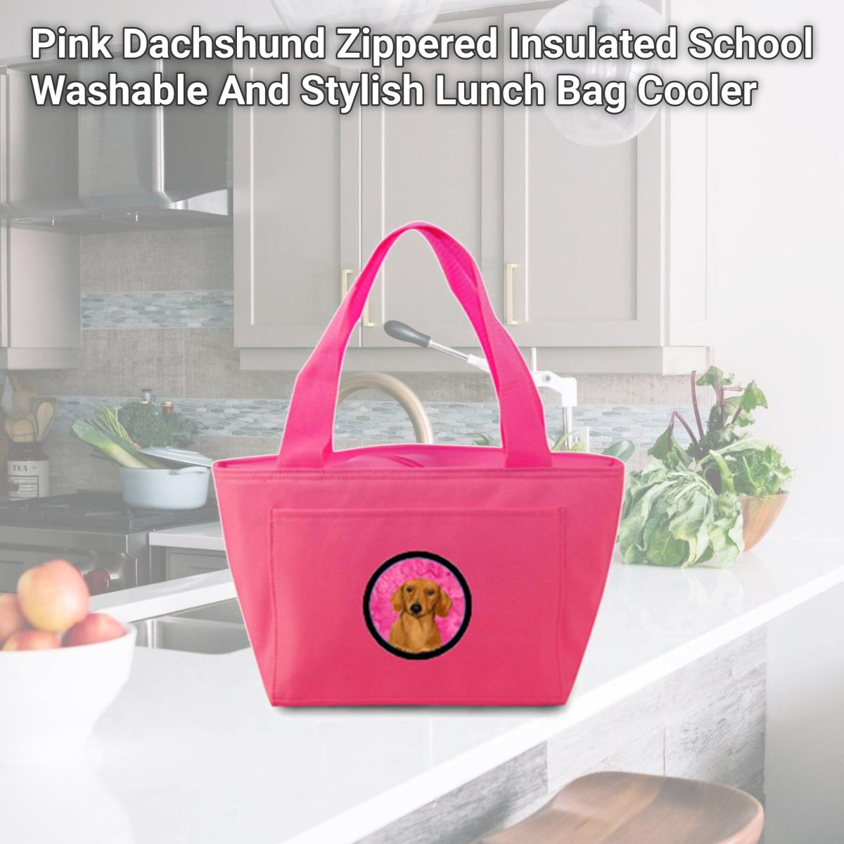 Picture of Carolines Treasures LH9357PK-8808 Pink Dachshund Zippered Insulated School Washable And Stylish Lunch Bag Cooler