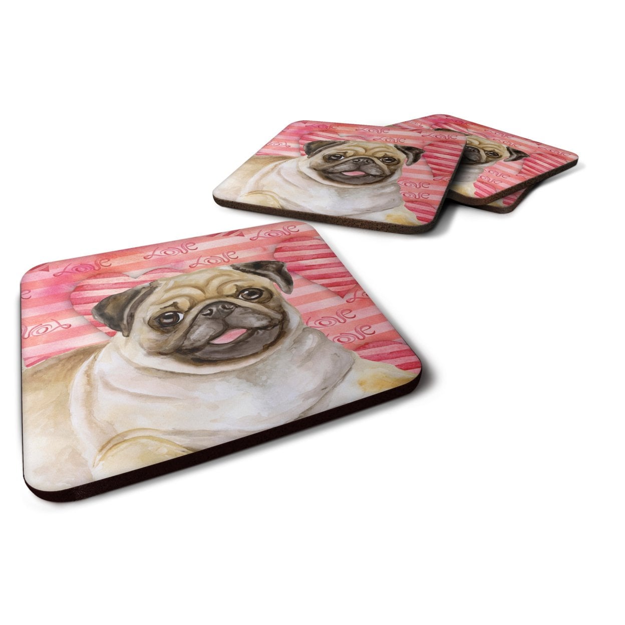BB9805FC Fawn Pug Love Foam Coaster - Set of 4