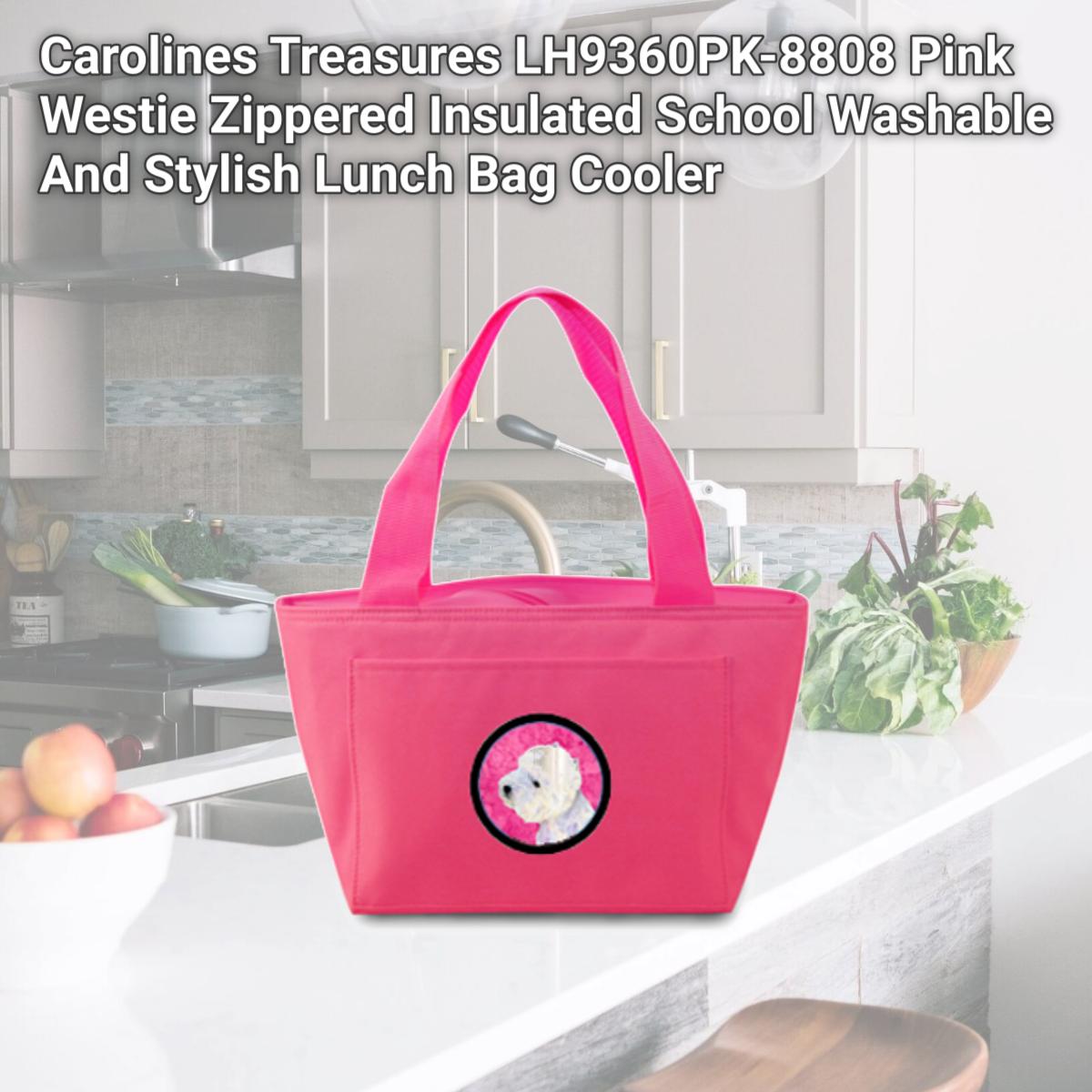 Picture of Carolines Treasures LH9360PK-8808 Pink Westie Zippered Insulated School Washable And Stylish Lunch Bag Cooler