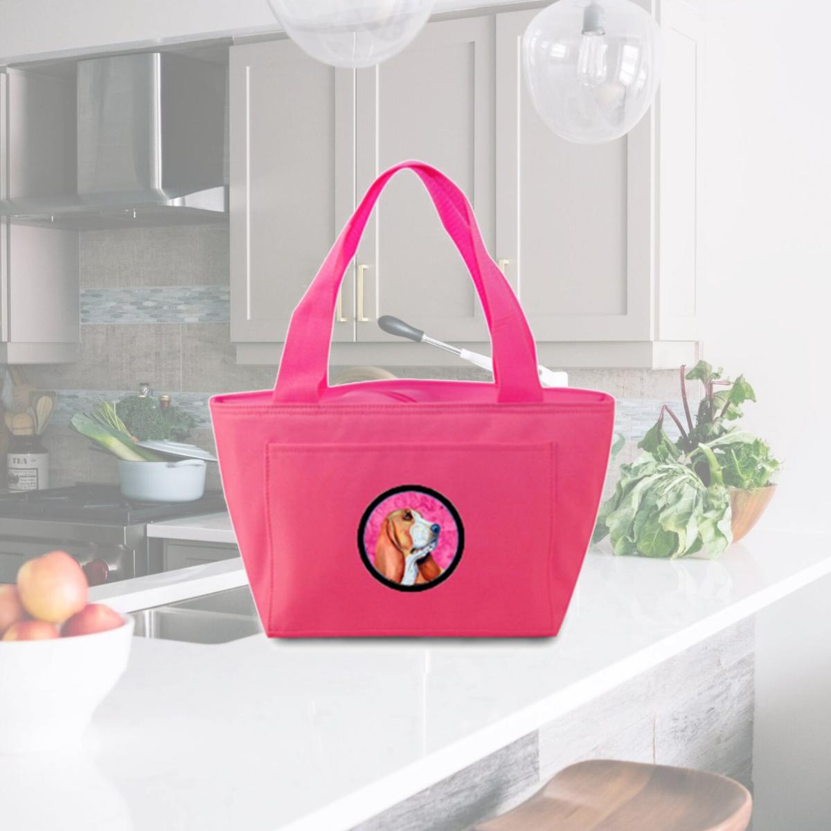 Picture of Carolines Treasures LH9377PK-8808 Pink Basset Hound Zippered Insulated School Washable And Stylish Lunch Bag Cooler