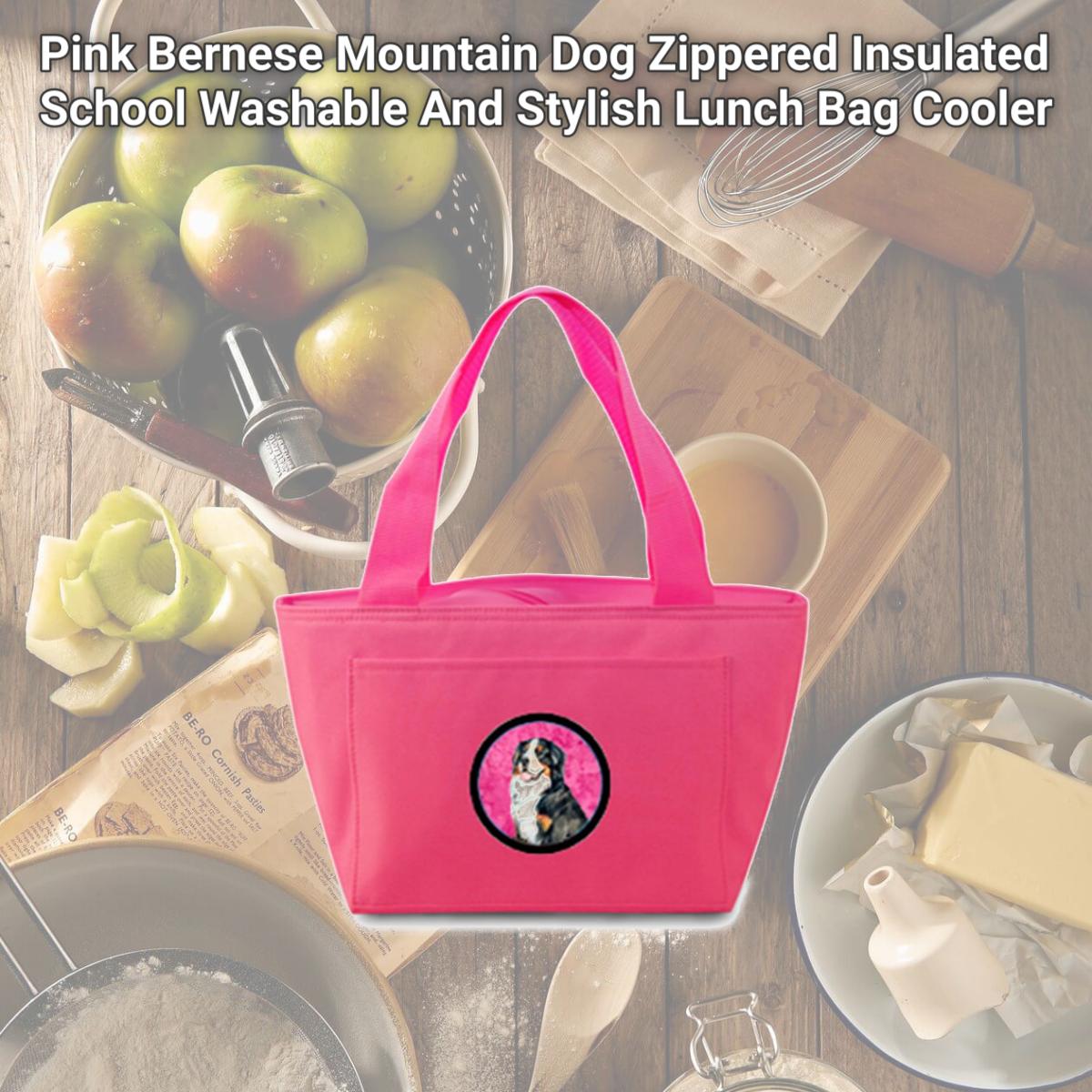 Picture of Carolines Treasures LH9379PK-8808 Pink Bernese Mountain Dog Zippered Insulated School Washable And Stylish Lunch Bag Cooler