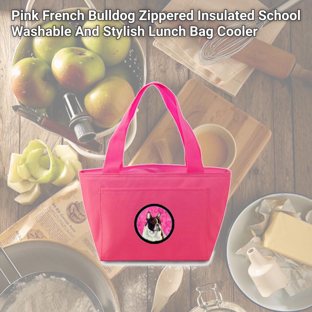 Picture of Carolines Treasures LH9382PK-8808 Pink French Bulldog Zippered Insulated School Washable And Stylish Lunch Bag Cooler