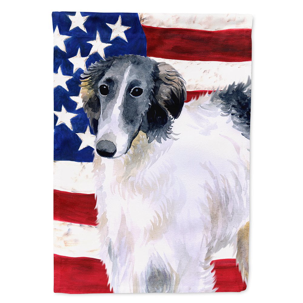 BB9672CHF Borzoi Patriotic Flag Canvas House Size