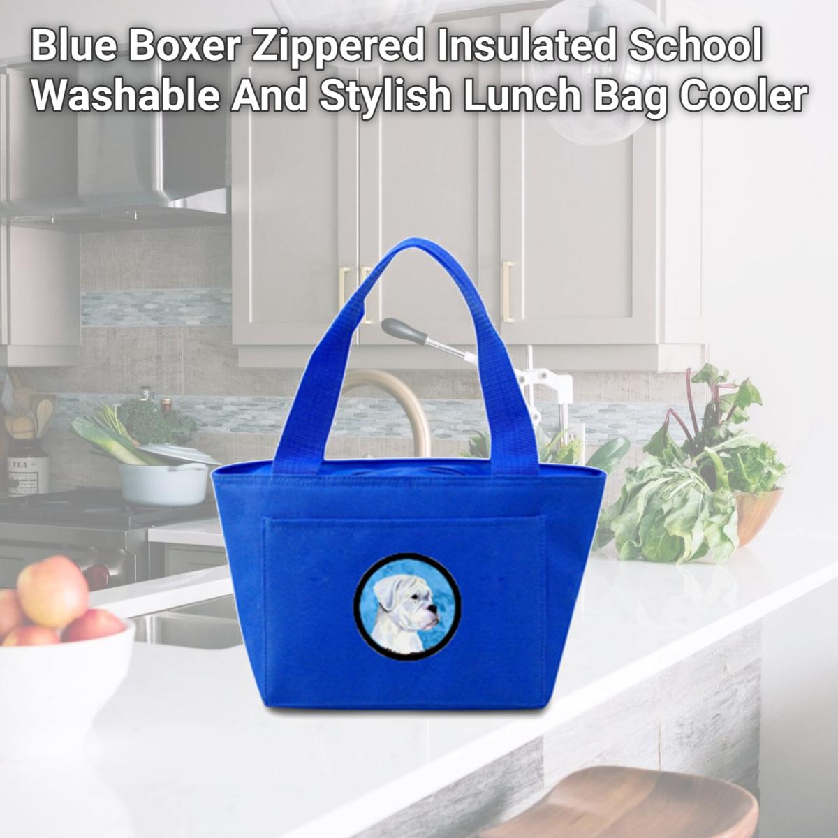 Picture of Carolines Treasures SS4785-BU-8808 Blue Boxer Zippered Insulated School Washable And Stylish Lunch Bag Cooler