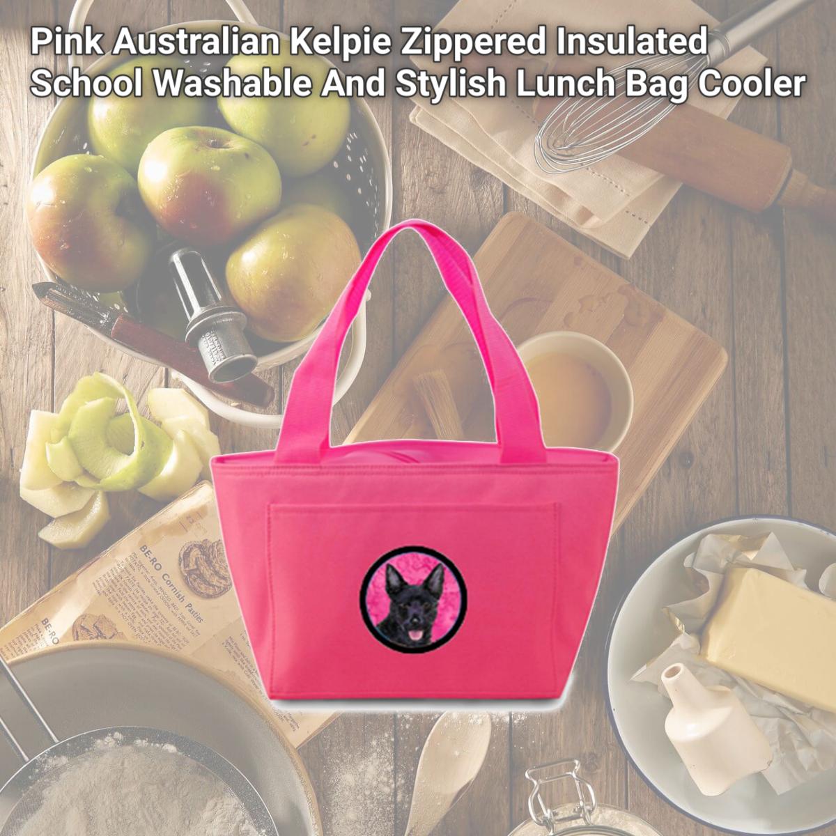 Picture of Carolines Treasures SS4774-PK-8808 Pink Australian Kelpie Zippered Insulated School Washable And Stylish Lunch Bag Cooler