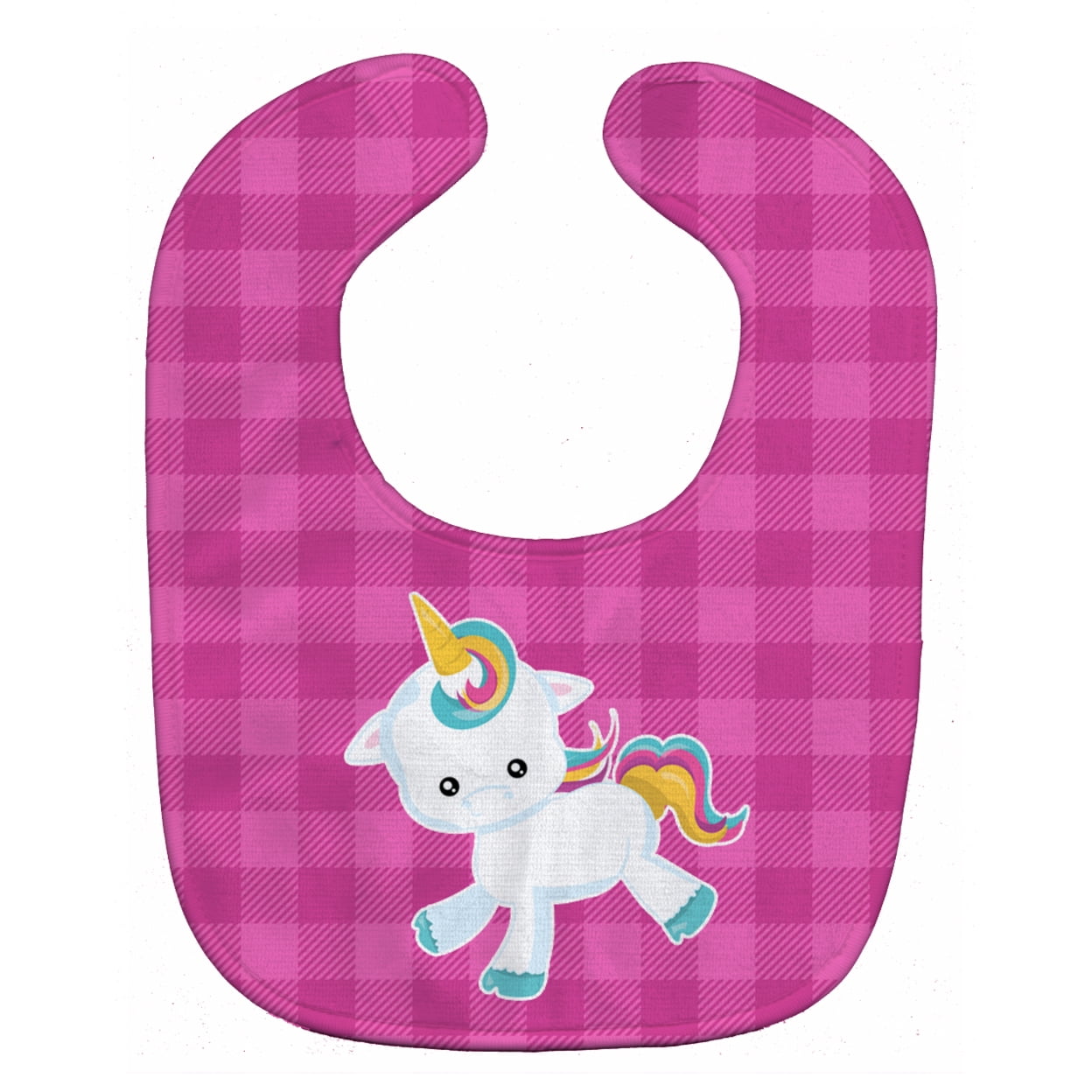 Bb6807bib Pink Plaid Unicorn Baby Bib