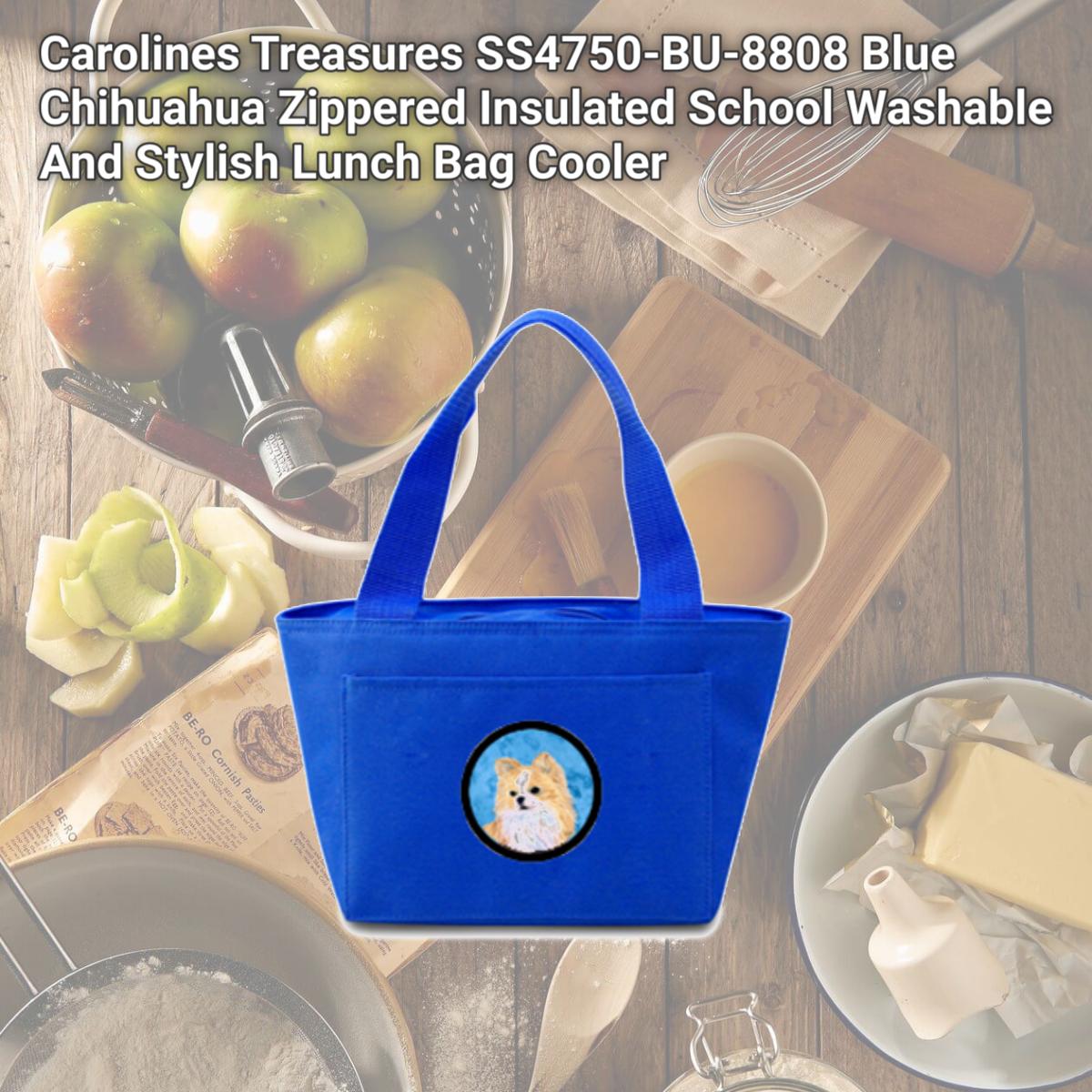 Picture of Carolines Treasures SS4750-BU-8808 Blue Chihuahua Zippered Insulated School Washable And Stylish Lunch Bag Cooler