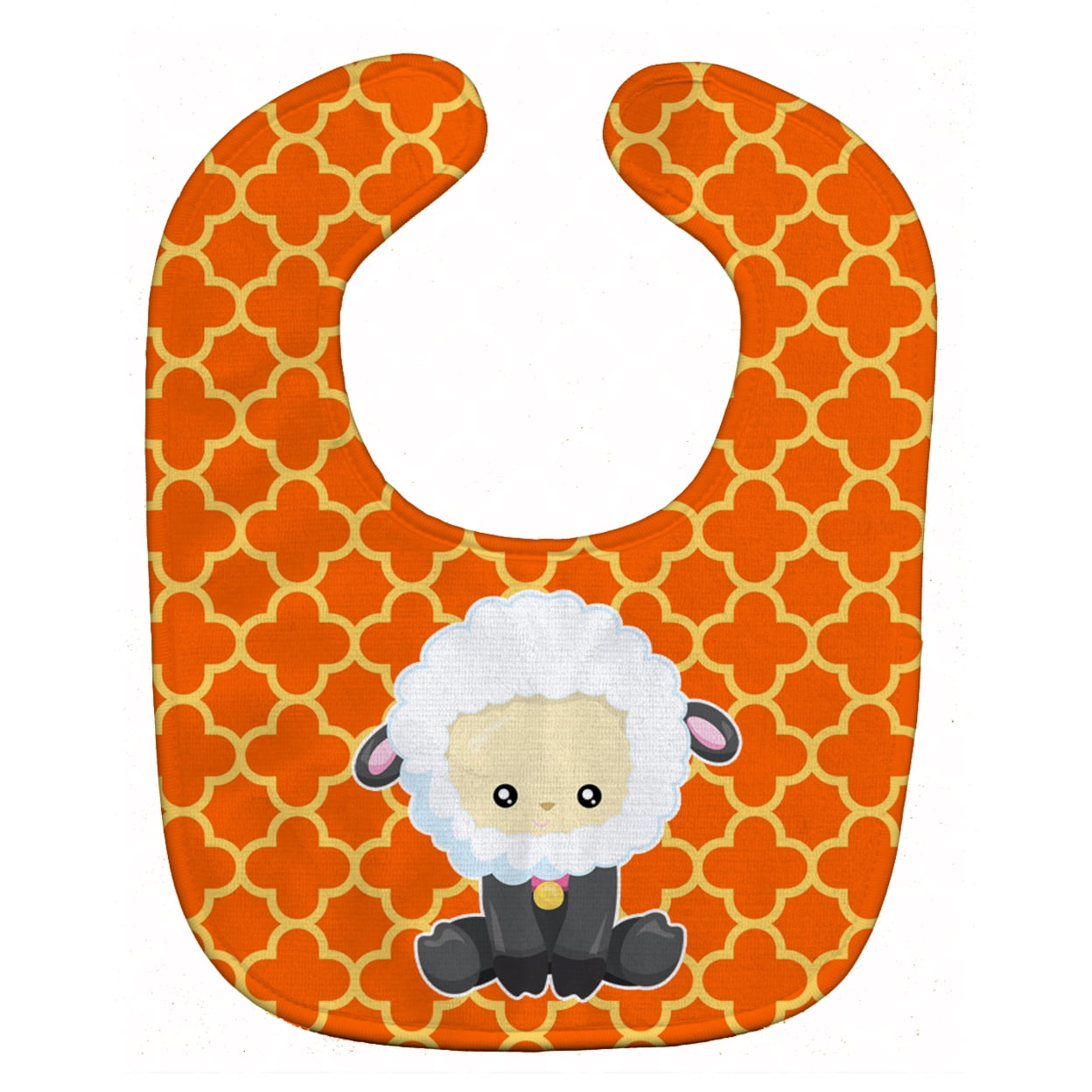 Bb6872bib Sheep On Orange Quatrafoil Baby Bib