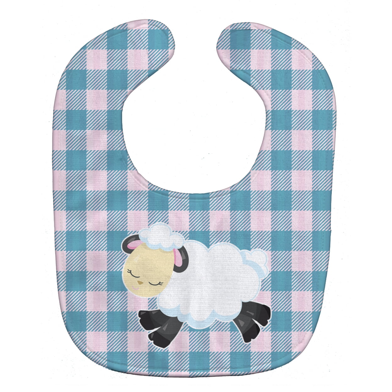 Bb6874bib Sheep On Blue Gingham Baby Bib