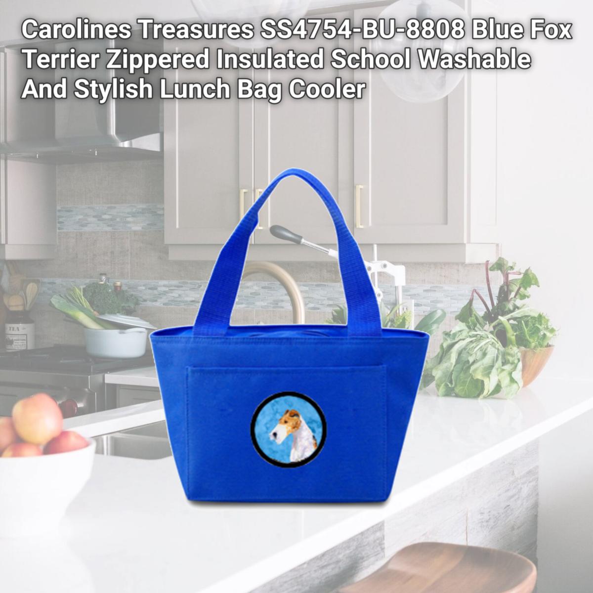 Picture of Carolines Treasures SS4754-BU-8808 Blue Fox Terrier Zippered Insulated School Washable And Stylish Lunch Bag Cooler