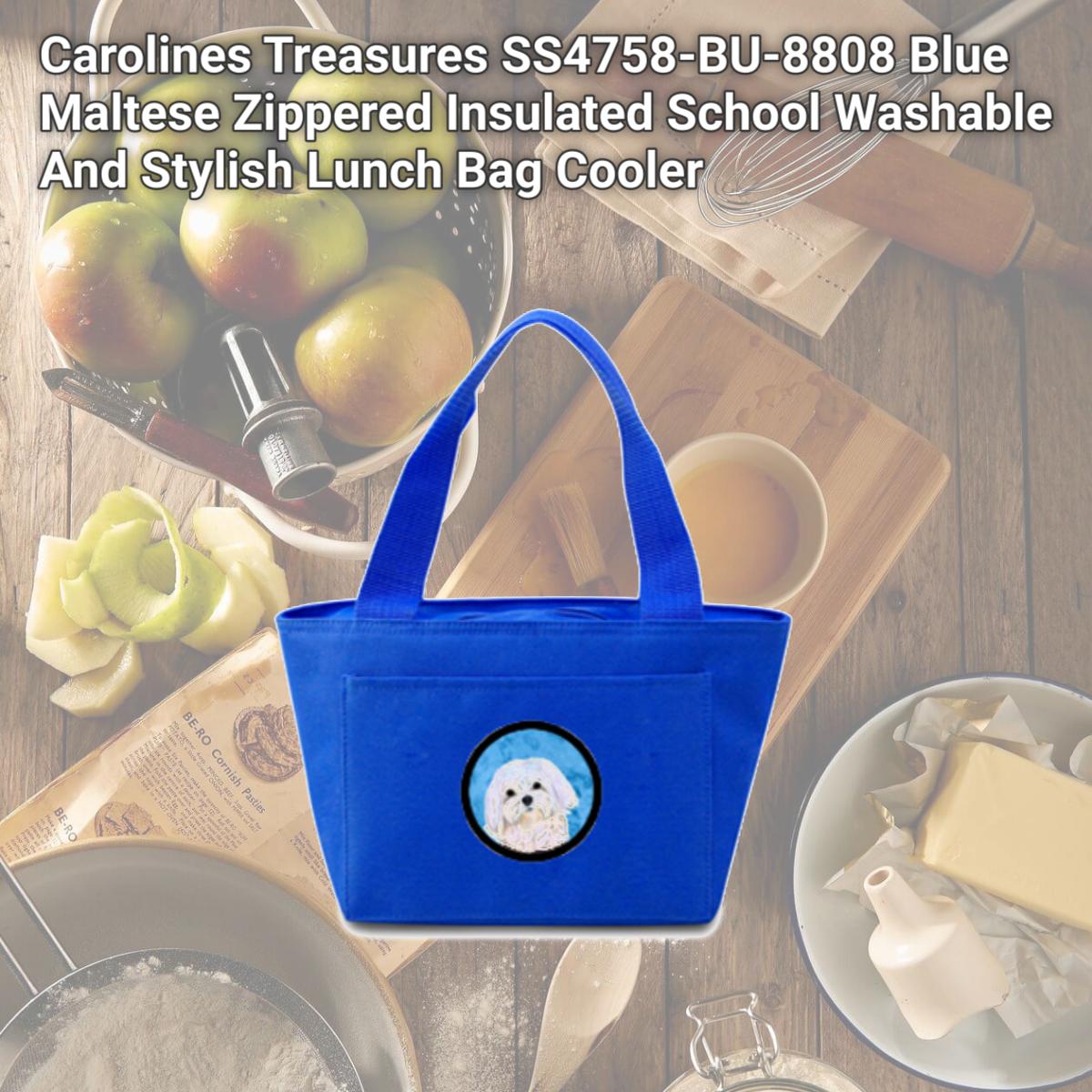 Picture of Carolines Treasures SS4758-BU-8808 Blue Maltese Zippered Insulated School Washable And Stylish Lunch Bag Cooler