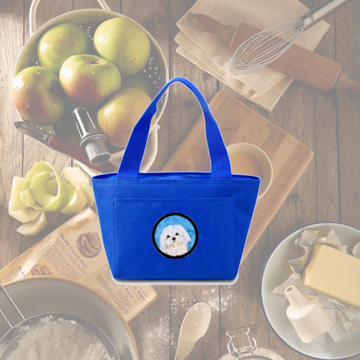 Picture of Carolines Treasures SS4758-BU-8808 Blue Maltese Zippered Insulated School Washable And Stylish Lunch Bag Cooler