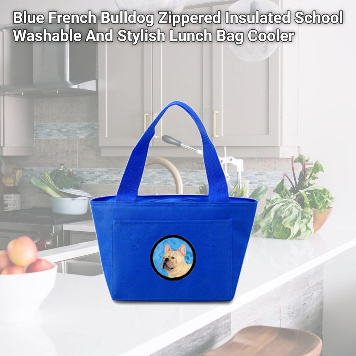Picture of Carolines Treasures SS4761-BU-8808 Blue French Bulldog Zippered Insulated School Washable And Stylish Lunch Bag Cooler