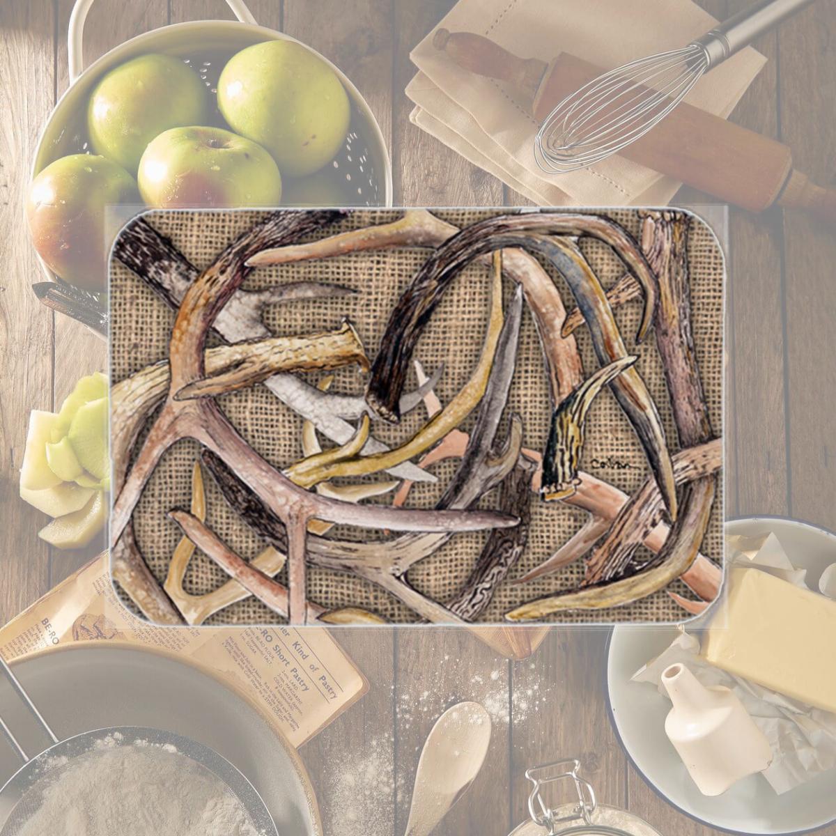 Picture of Carolines Treasures 8732LCB Deer Horns Glass Cutting Board - Large- 15 H x 12 L in.