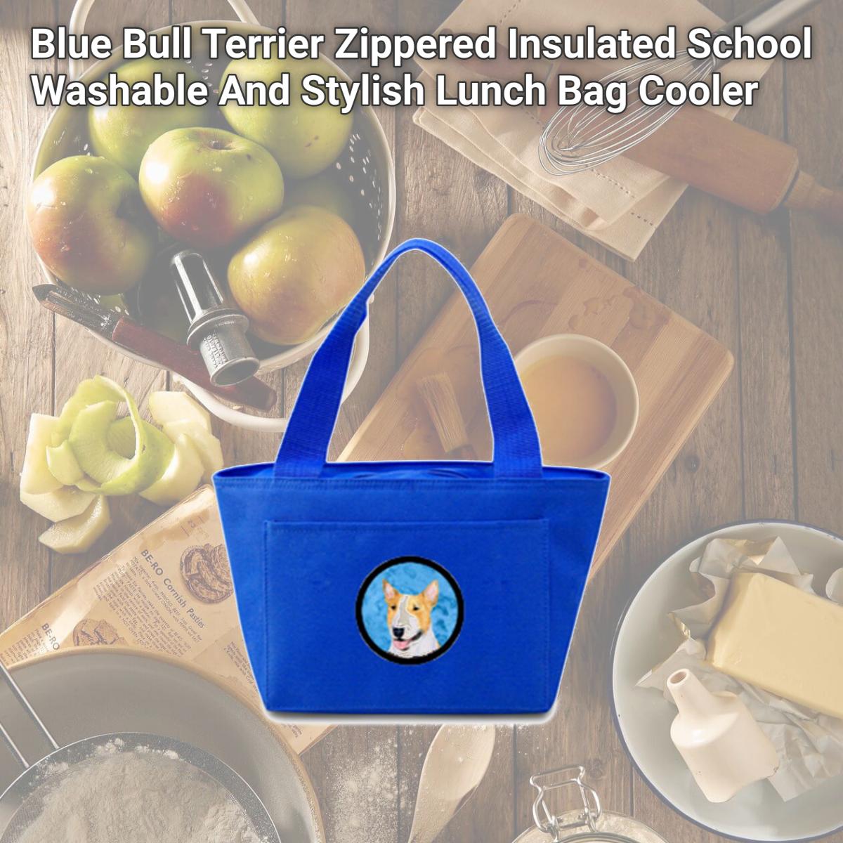 Picture of Carolines Treasures SS4772-BU-8808 Blue Bull Terrier Zippered Insulated School Washable And Stylish Lunch Bag Cooler
