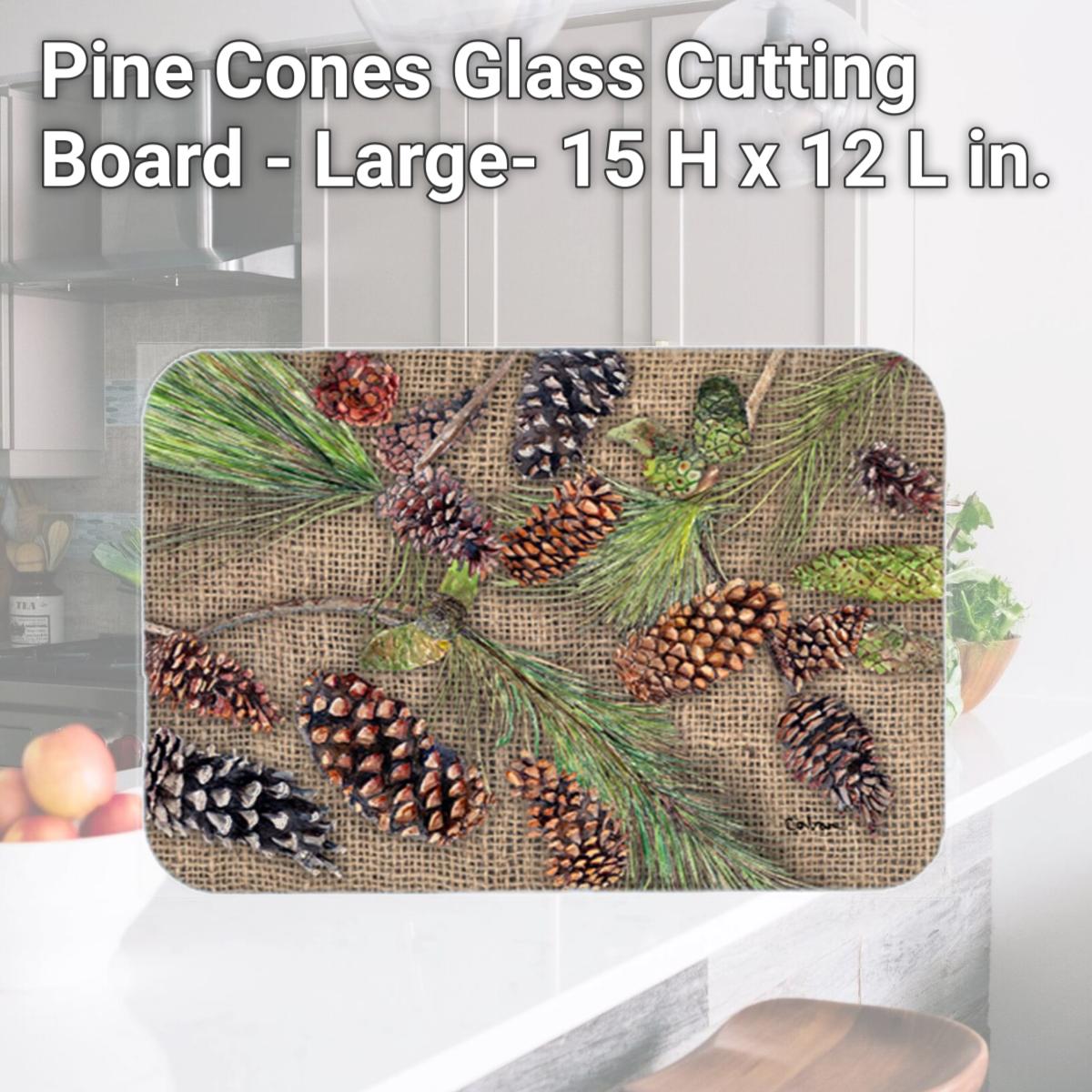 Picture of Carolines Treasures 8735LCB Pine Cones Glass Cutting Board - Large- 15 H x 12 L in.