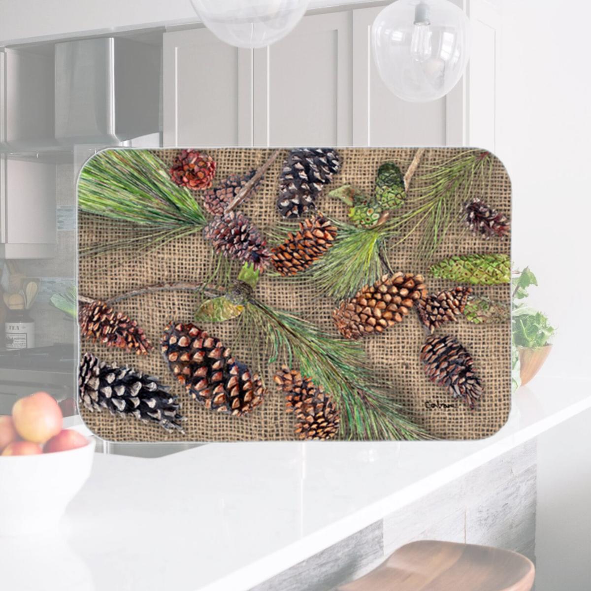 Picture of Carolines Treasures 8735LCB Pine Cones Glass Cutting Board - Large- 15 H x 12 L in.