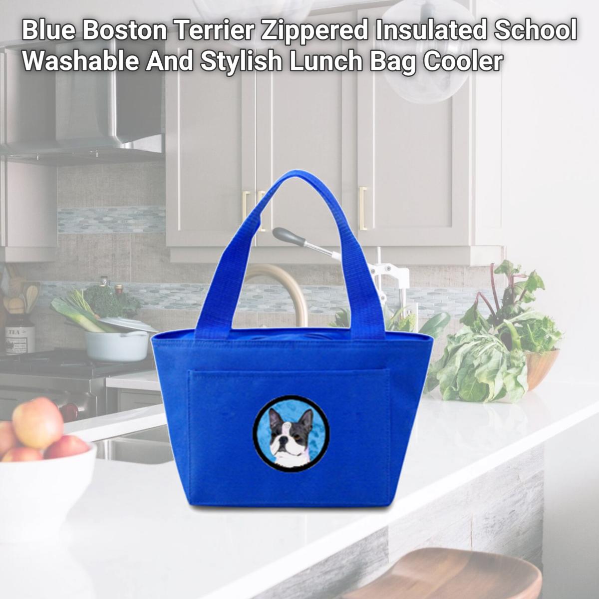 Picture of Carolines Treasures SS4792-BU-8808 Blue Boston Terrier Zippered Insulated School Washable And Stylish Lunch Bag Cooler