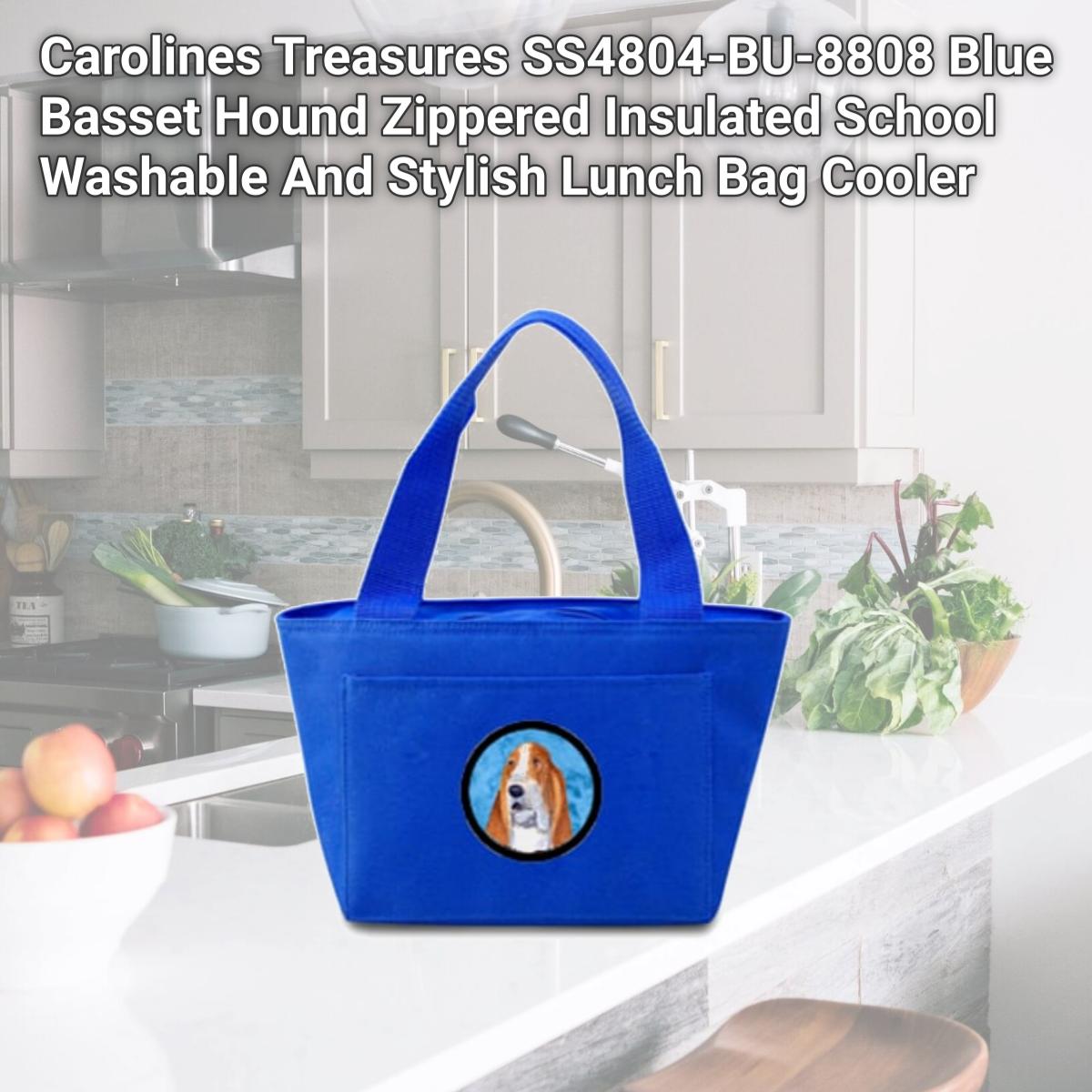 Picture of Carolines Treasures SS4804-BU-8808 Blue Basset Hound Zippered Insulated School Washable And Stylish Lunch Bag Cooler