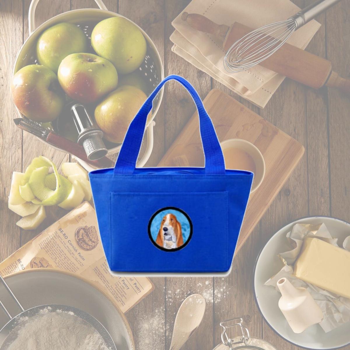 Picture of Carolines Treasures SS4804-BU-8808 Blue Basset Hound Zippered Insulated School Washable And Stylish Lunch Bag Cooler