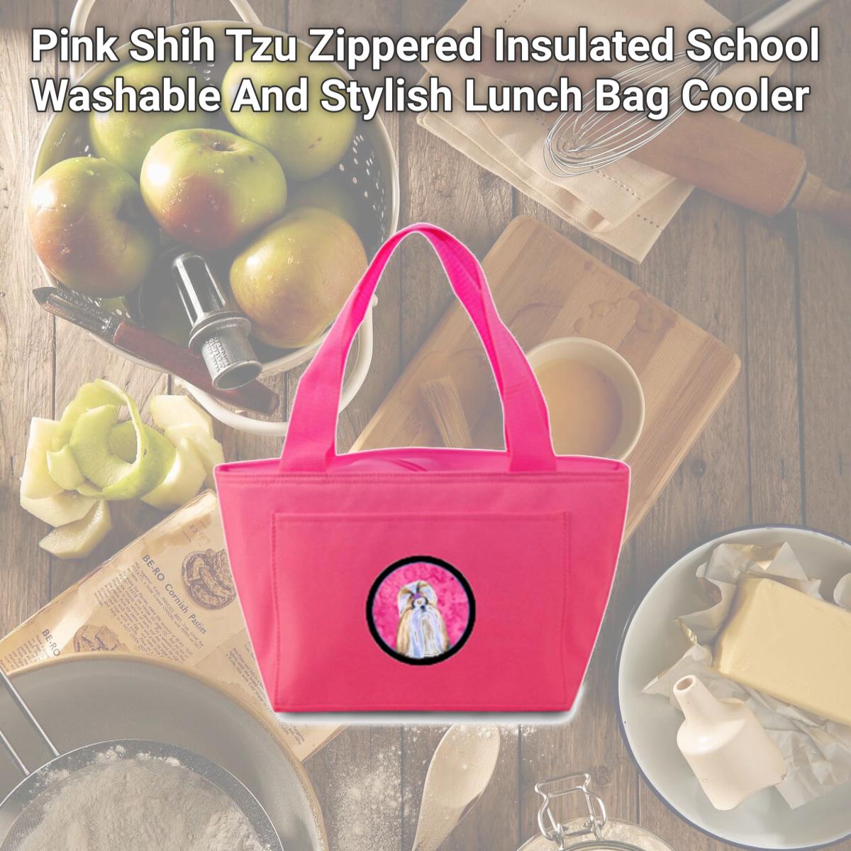 Picture of Carolines Treasures SS4741-PK-8808 Pink Shih Tzu Zippered Insulated School Washable And Stylish Lunch Bag Cooler