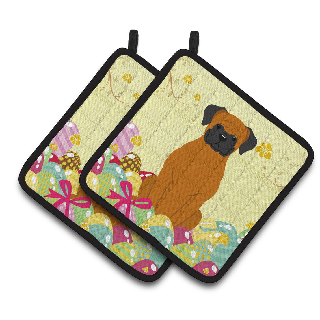 Bb6115pthd Easter Eggs Fawn Boxer Pair Of Pot Holders