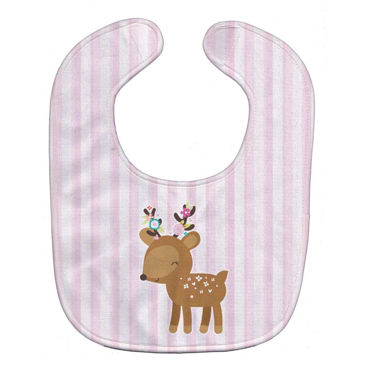 Bb6934bib Deer In Pink Stripes Baby Bib