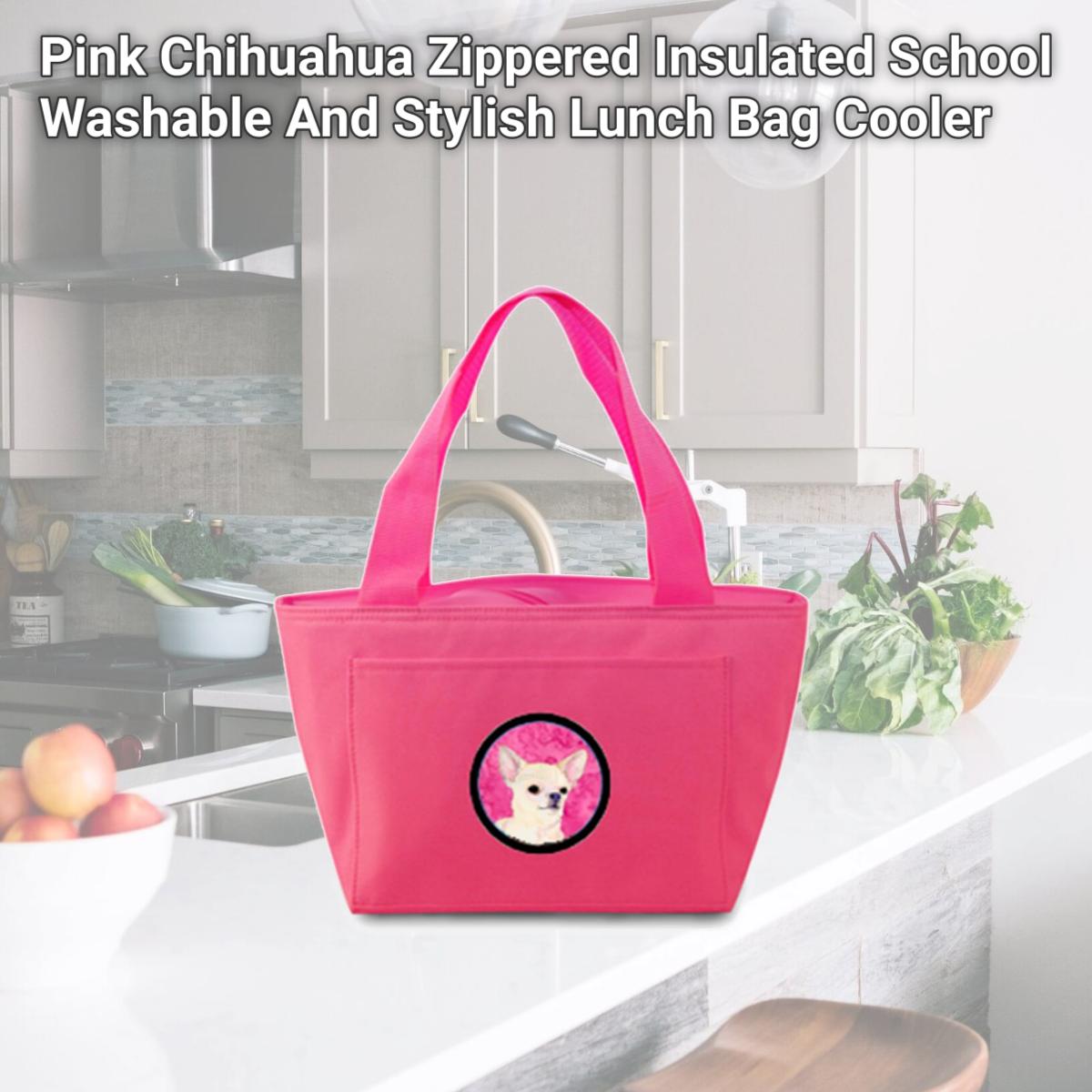 Picture of Carolines Treasures SS4748-PK-8808 Pink Chihuahua Zippered Insulated School Washable And Stylish Lunch Bag Cooler