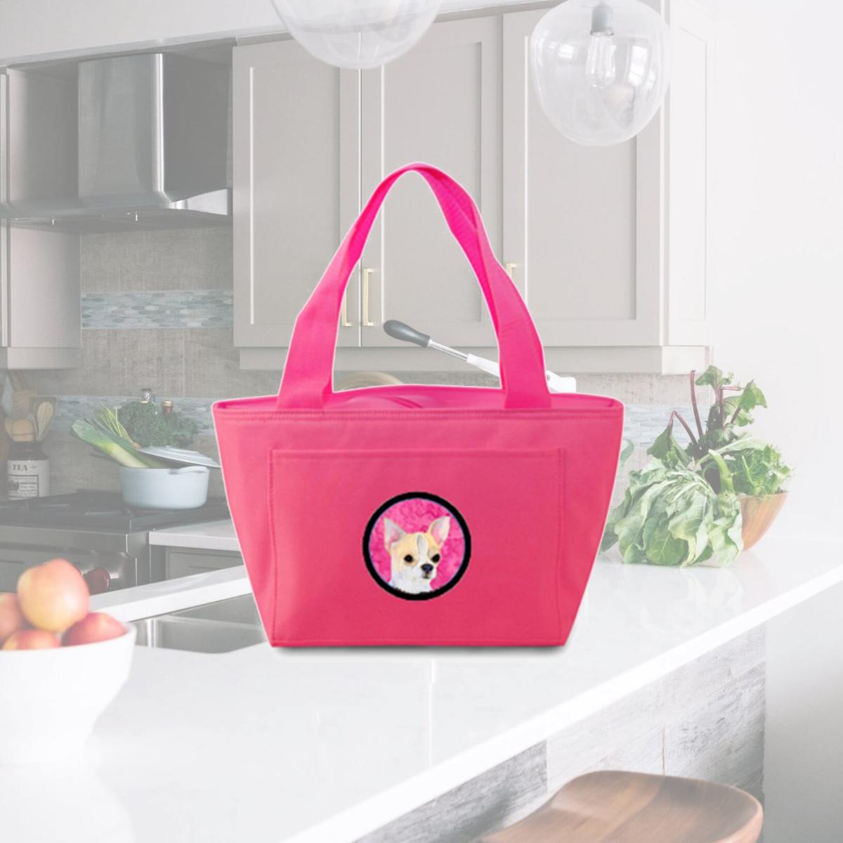 Picture of Carolines Treasures SS4749-PK-8808 Pink Chihuahua Zippered Insulated School Washable And Stylish Lunch Bag Cooler