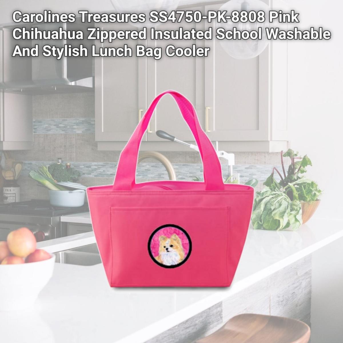Picture of Carolines Treasures SS4750-PK-8808 Pink Chihuahua Zippered Insulated School Washable And Stylish Lunch Bag Cooler