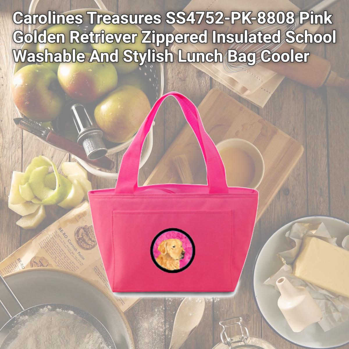 Picture of Carolines Treasures SS4752-PK-8808 Pink Golden Retriever Zippered Insulated School Washable And Stylish Lunch Bag Cooler