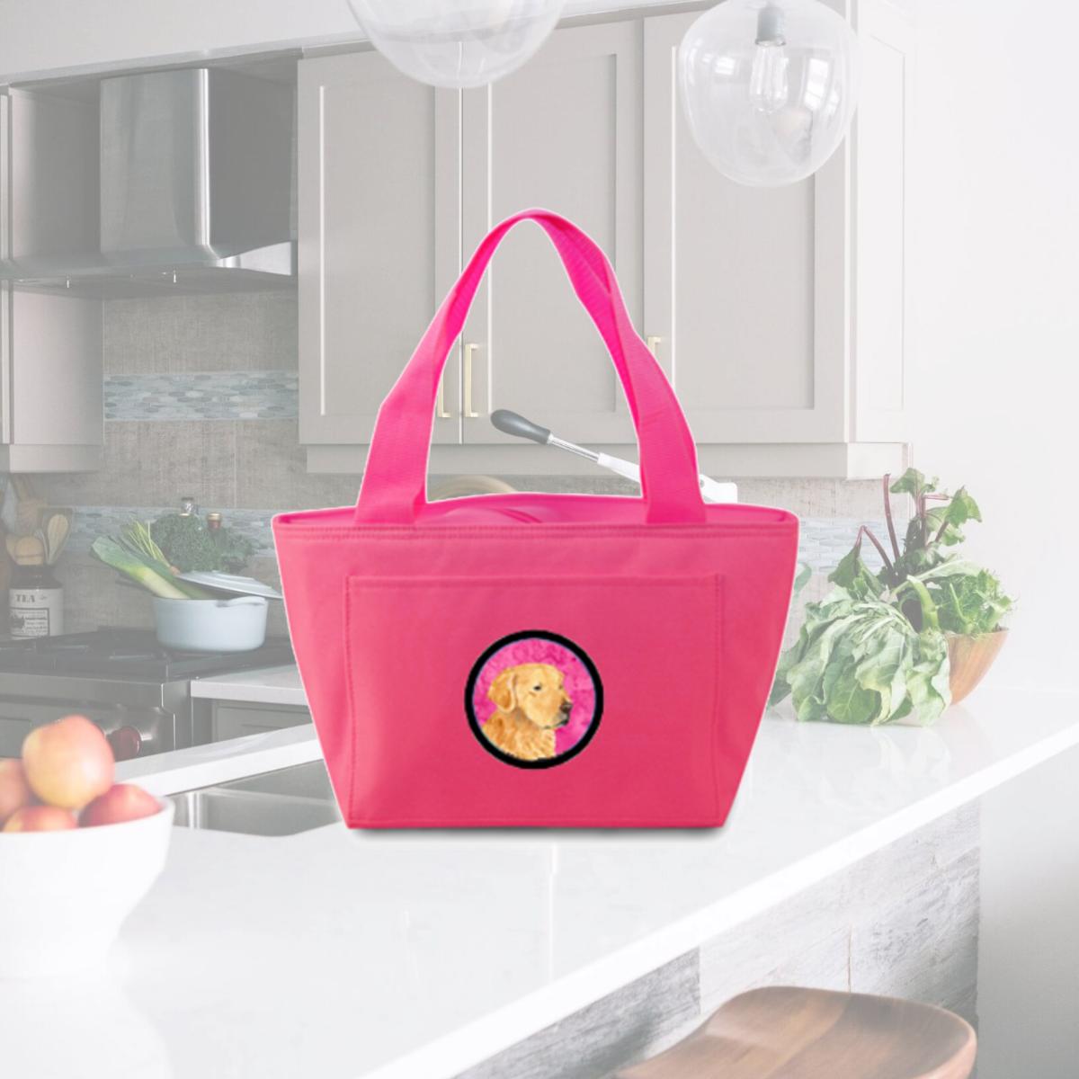 Picture of Carolines Treasures SS4752-PK-8808 Pink Golden Retriever Zippered Insulated School Washable And Stylish Lunch Bag Cooler