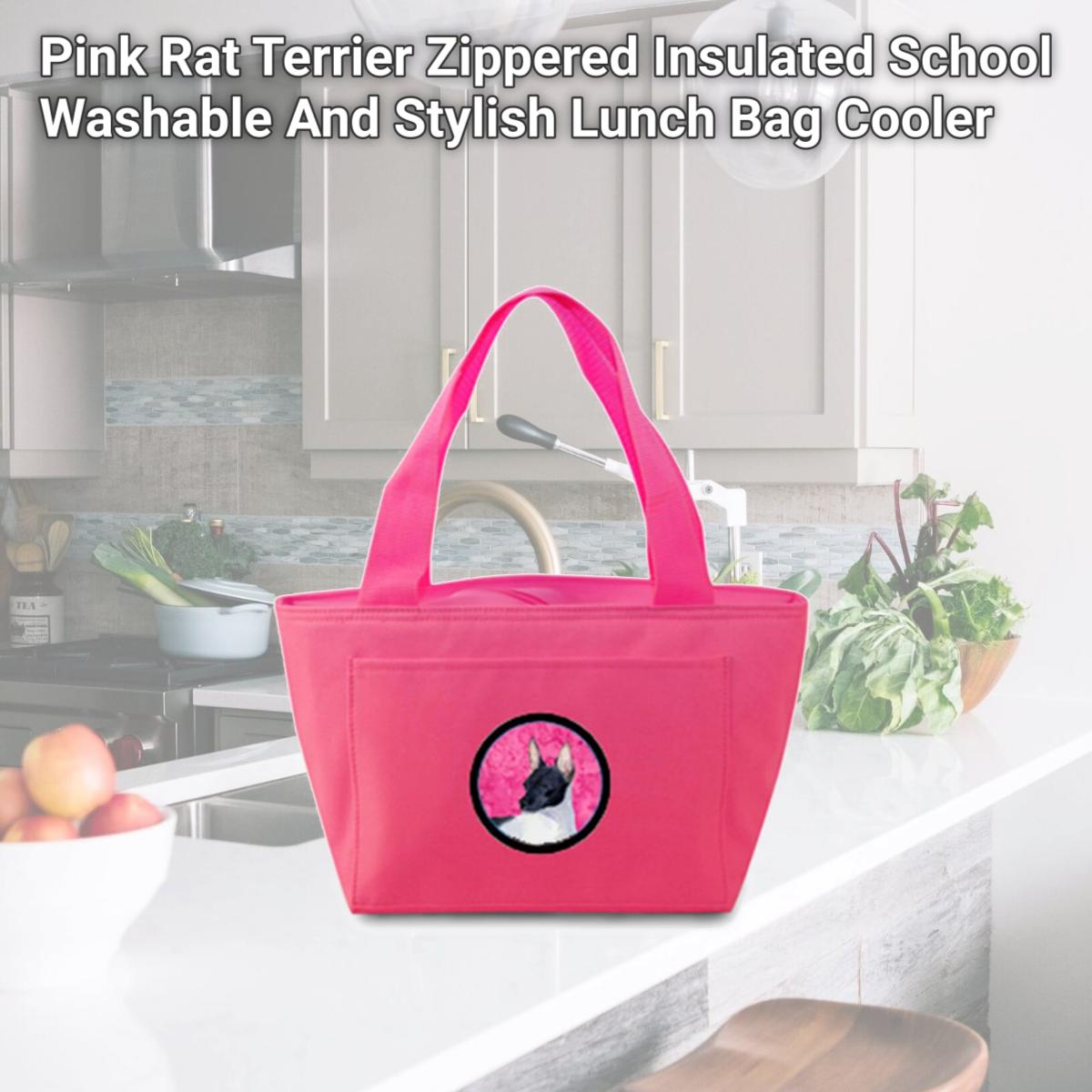 Picture of Carolines Treasures SS4756-PK-8808 Pink Rat Terrier Zippered Insulated School Washable And Stylish Lunch Bag Cooler