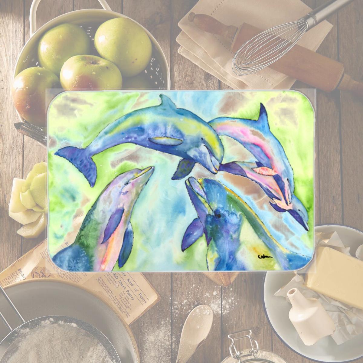 Picture of Carolines Treasures 8548LCB Dolphin Glass Cutting Board - Large- 15 H x 12 L in.
