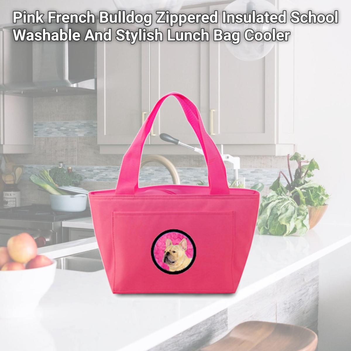 Picture of Carolines Treasures SS4761-PK-8808 Pink French Bulldog Zippered Insulated School Washable And Stylish Lunch Bag Cooler
