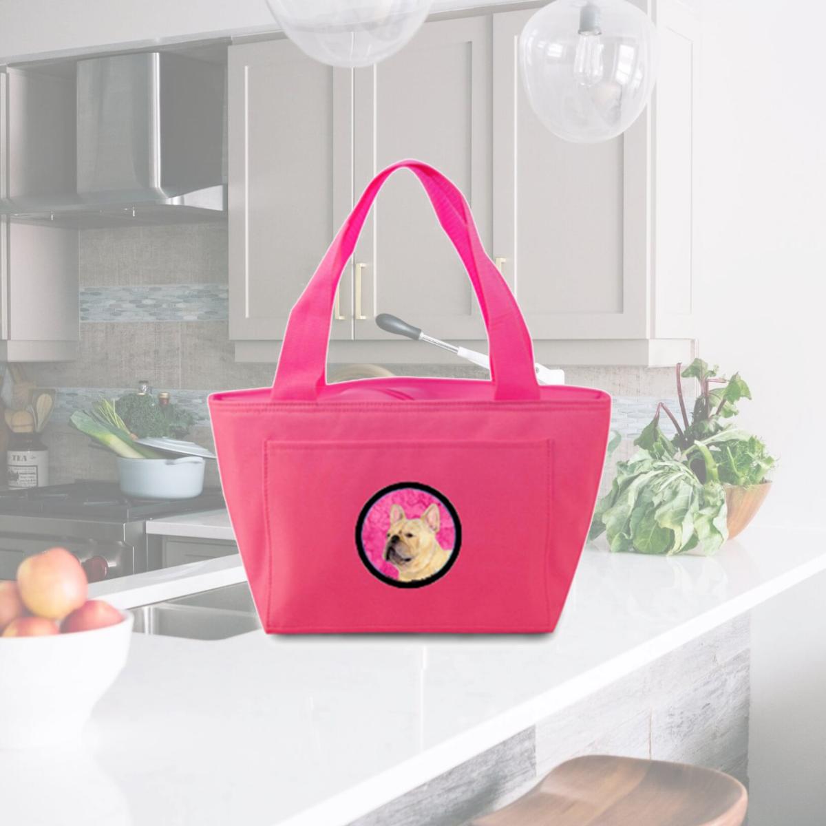 Picture of Carolines Treasures SS4761-PK-8808 Pink French Bulldog Zippered Insulated School Washable And Stylish Lunch Bag Cooler
