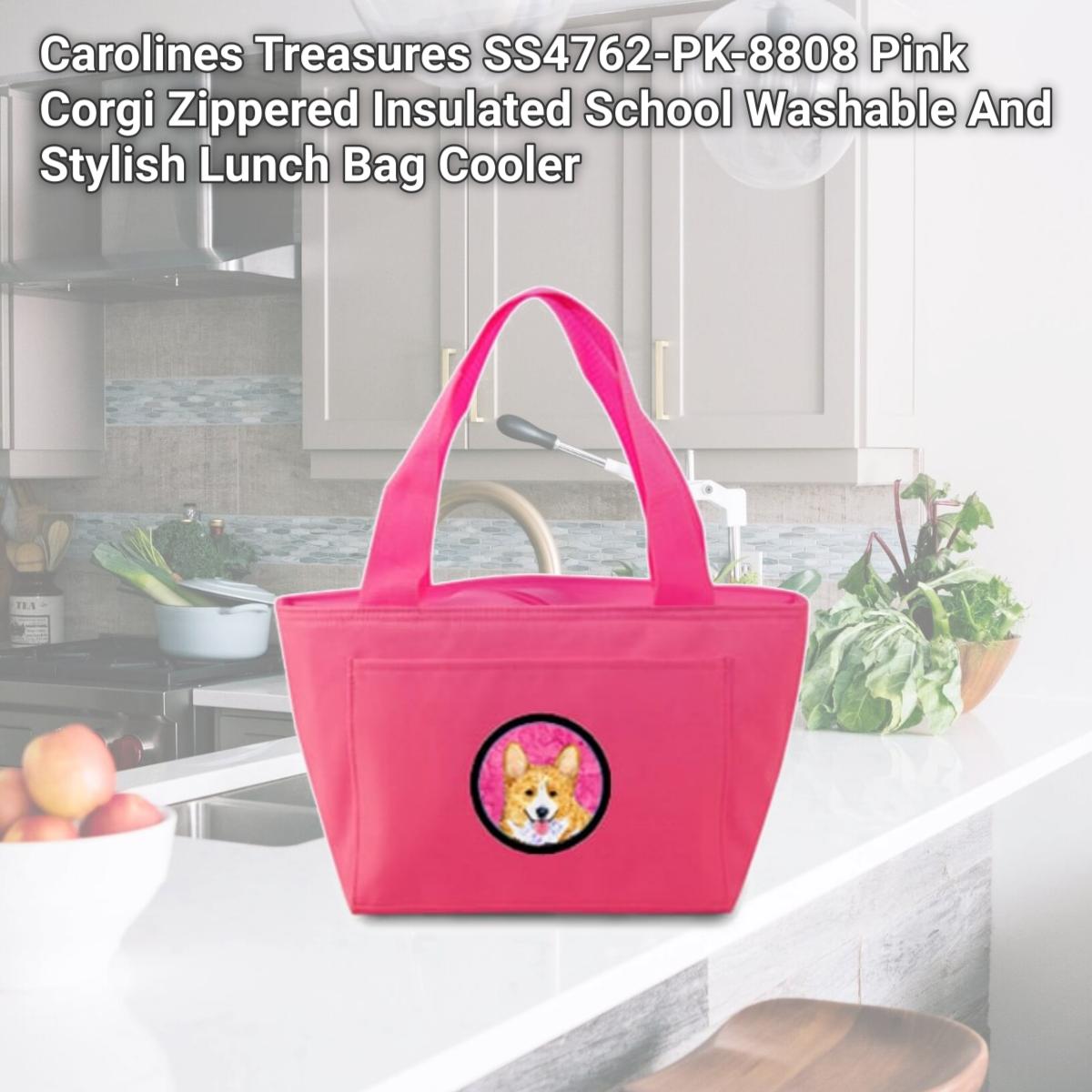 Picture of Carolines Treasures SS4762-PK-8808 Pink Corgi Zippered Insulated School Washable And Stylish Lunch Bag Cooler