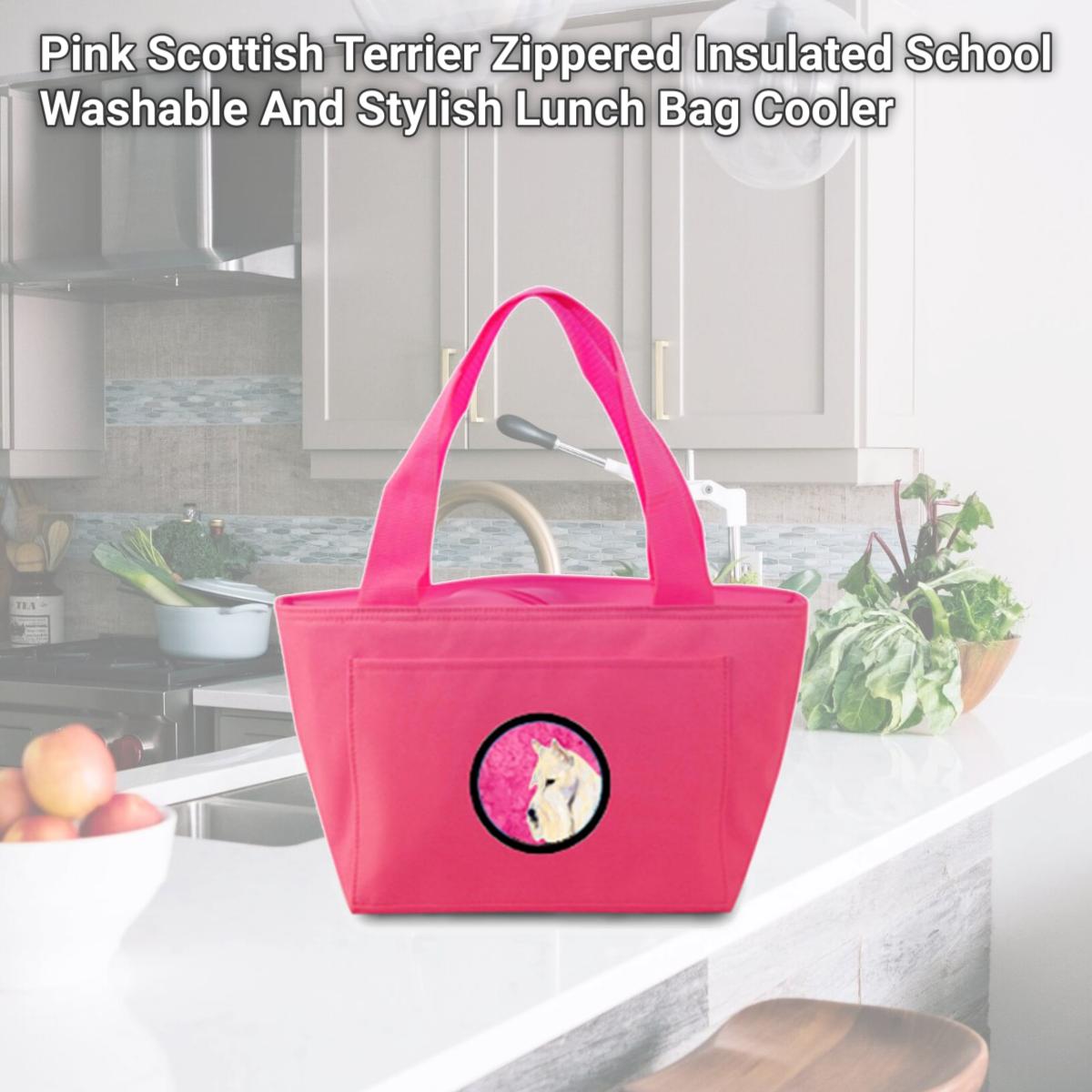 Picture of Carolines Treasures SS4806-PK-8808 Pink Scottish Terrier Zippered Insulated School Washable And Stylish Lunch Bag Cooler