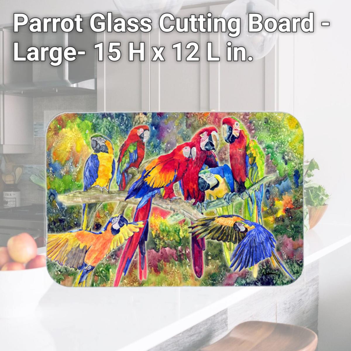Picture of Carolines Treasures 8600LCB Parrot Glass Cutting Board - Large- 15 H x 12 L in.