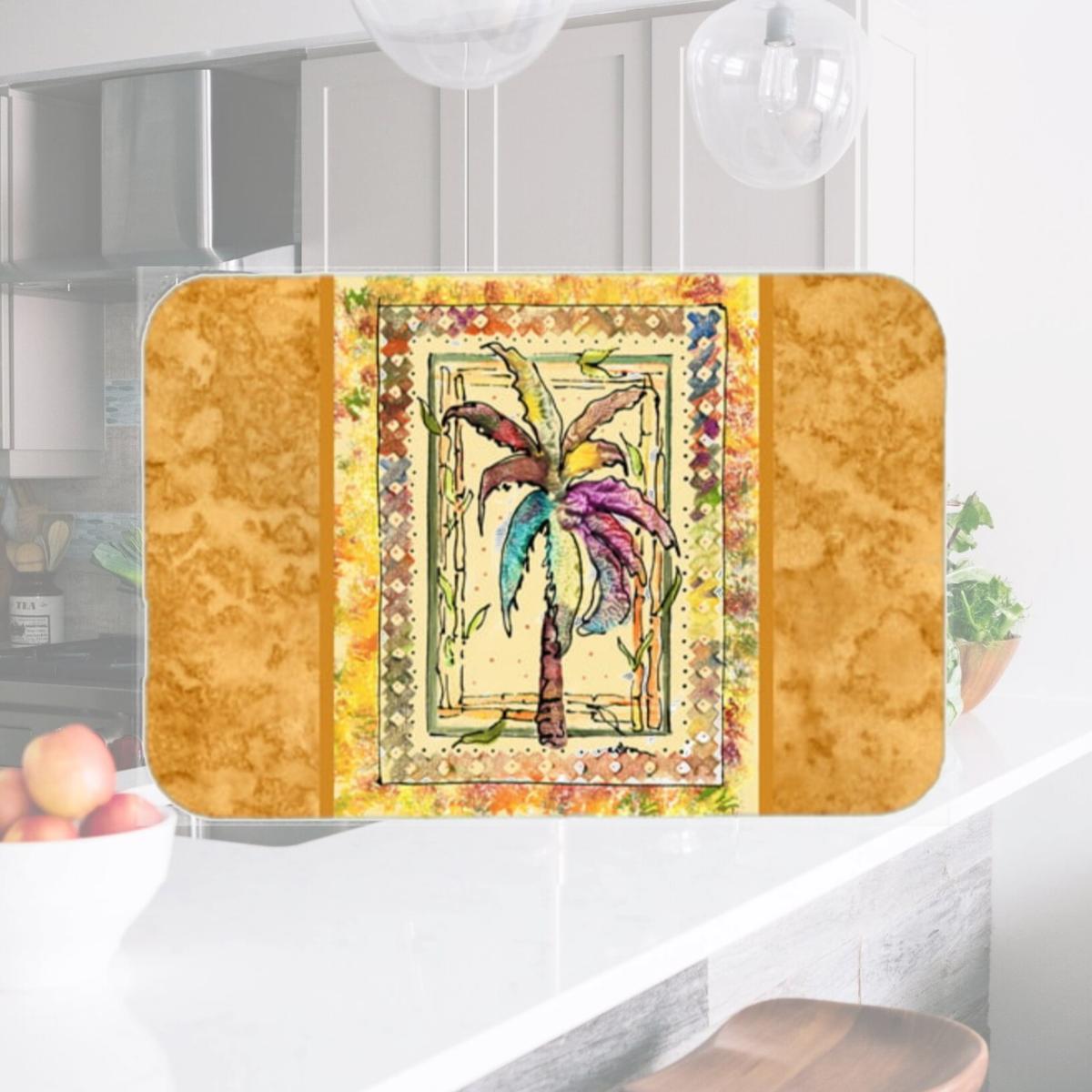 Picture of Carolines Treasures 8614LCB Palm Tree Glass Cutting Board - Large- 15 H x 12 L in.
