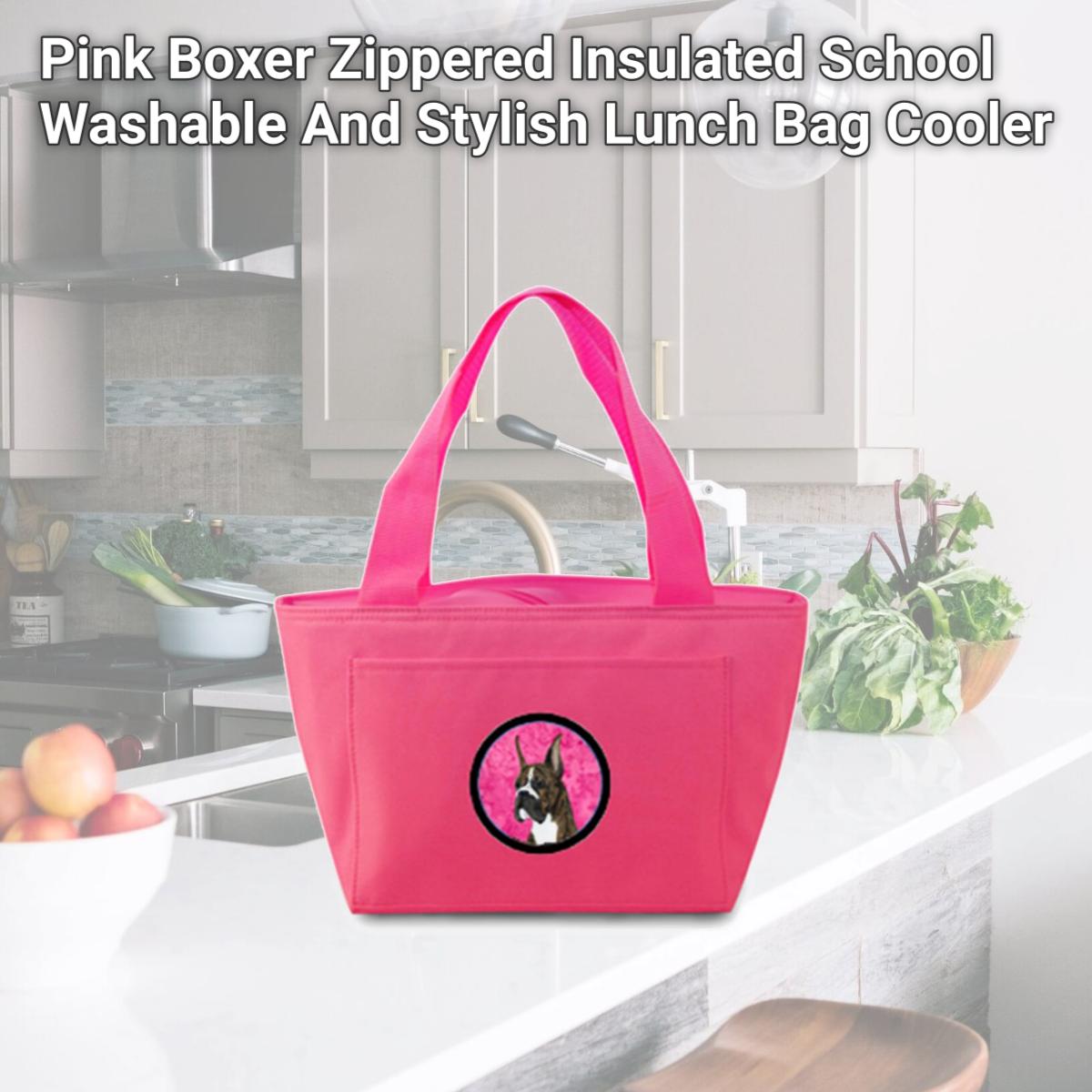 Picture of Carolines Treasures SS4784-PK-8808 Pink Boxer Zippered Insulated School Washable And Stylish Lunch Bag Cooler