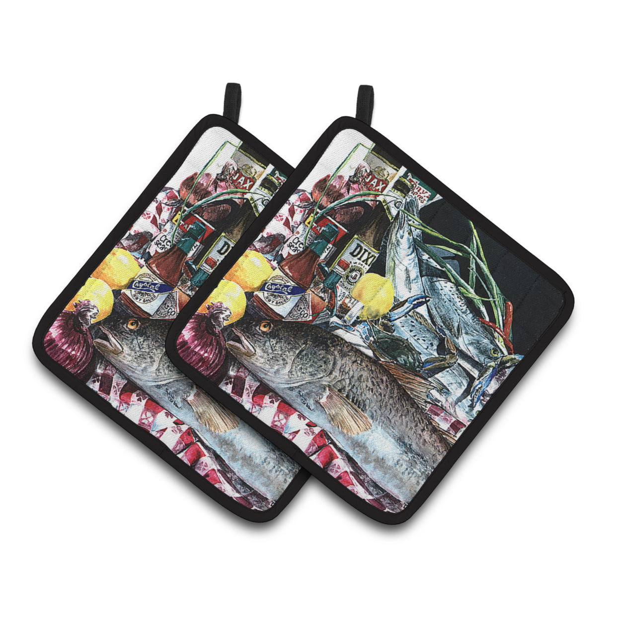 1001pthd Fish & Beers From New Orleans Pair Of Pot Holders