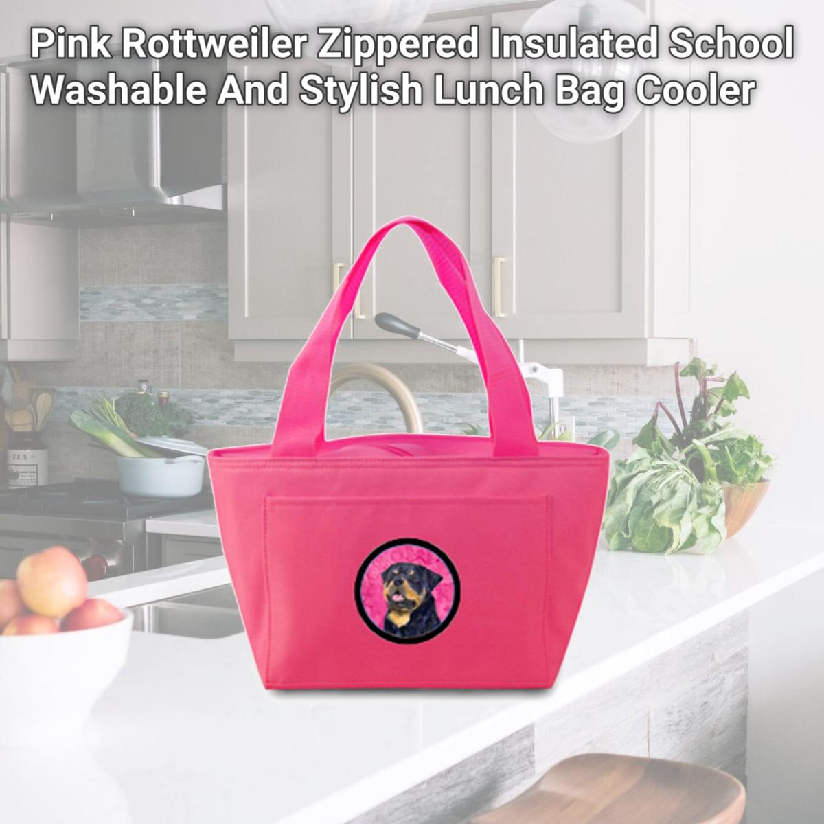 Picture of Carolines Treasures SS4800-PK-8808 Pink Rottweiler Zippered Insulated School Washable And Stylish Lunch Bag Cooler