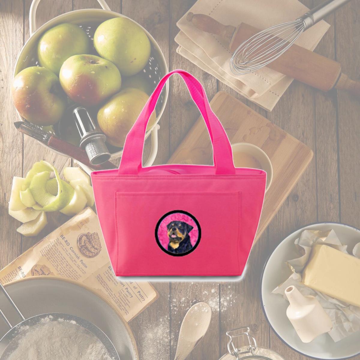 Picture of Carolines Treasures SS4800-PK-8808 Pink Rottweiler Zippered Insulated School Washable And Stylish Lunch Bag Cooler