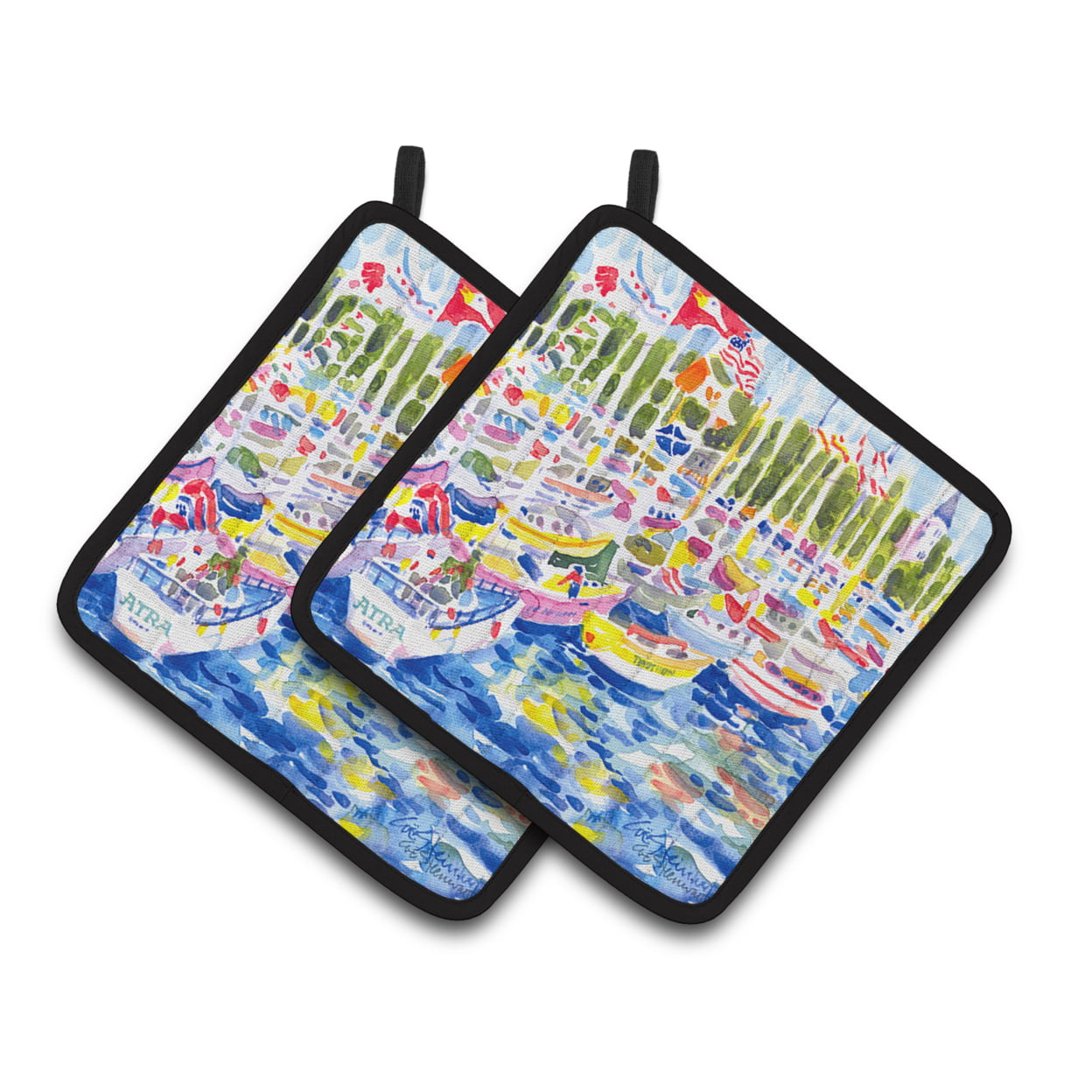 6117pthd Bunch Of Boats At Harbour Pair Of Pot Holders
