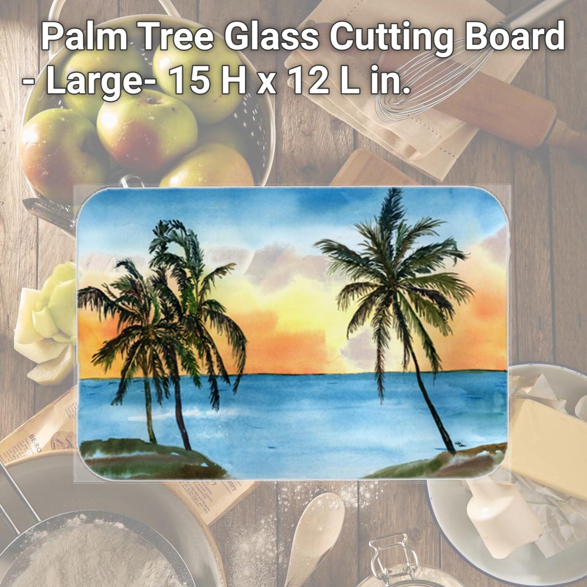 Picture of Carolines Treasures 8551LCB Palm Tree Glass Cutting Board - Large- 15 H x 12 L in.