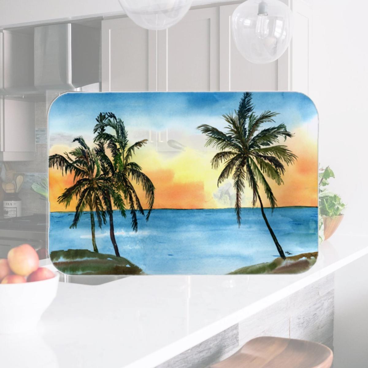 Picture of Carolines Treasures 8551LCB Palm Tree Glass Cutting Board - Large- 15 H x 12 L in.