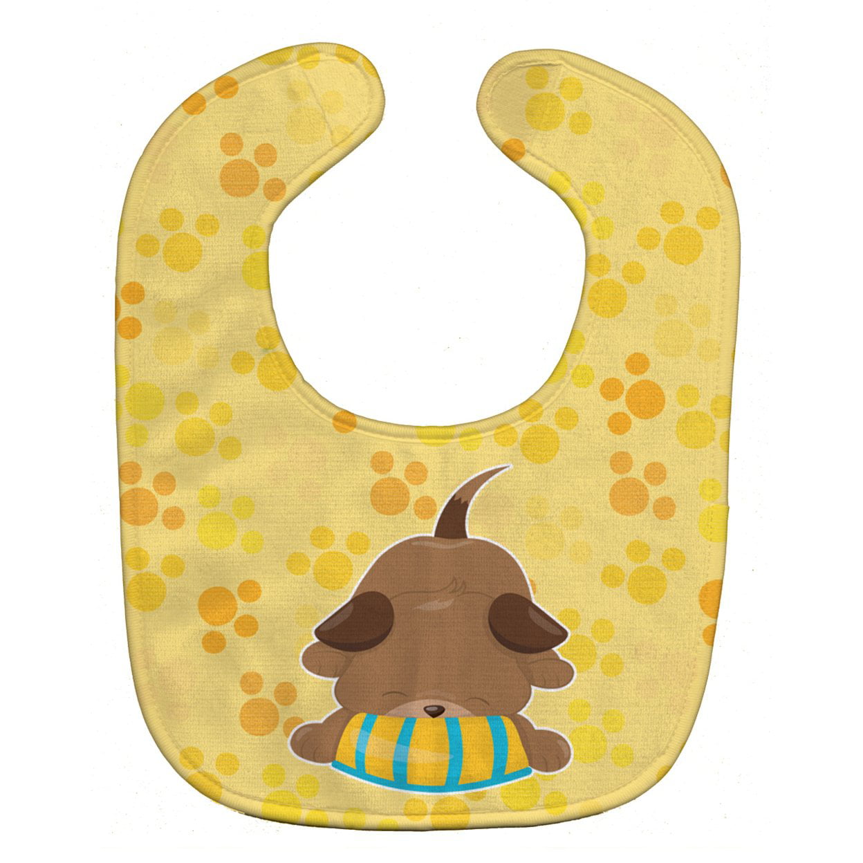 Bb7076bib Puppy On Yellow Pawprints Baby Bib