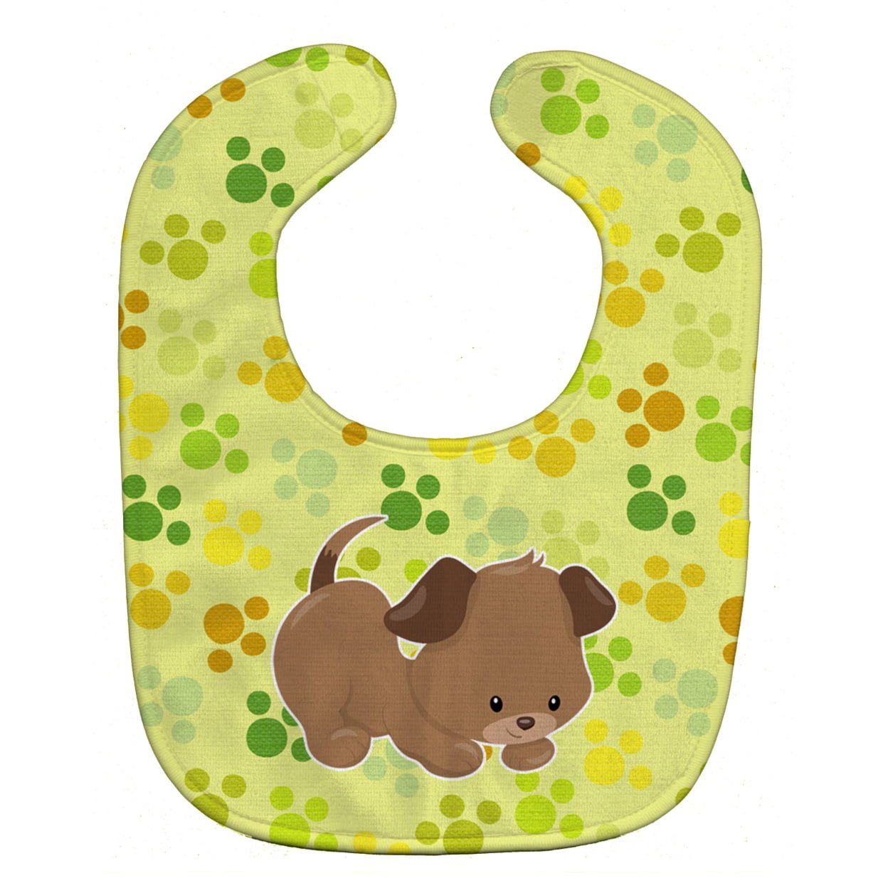 Bb7078bib Puppy On Green Pawprints Baby Bib